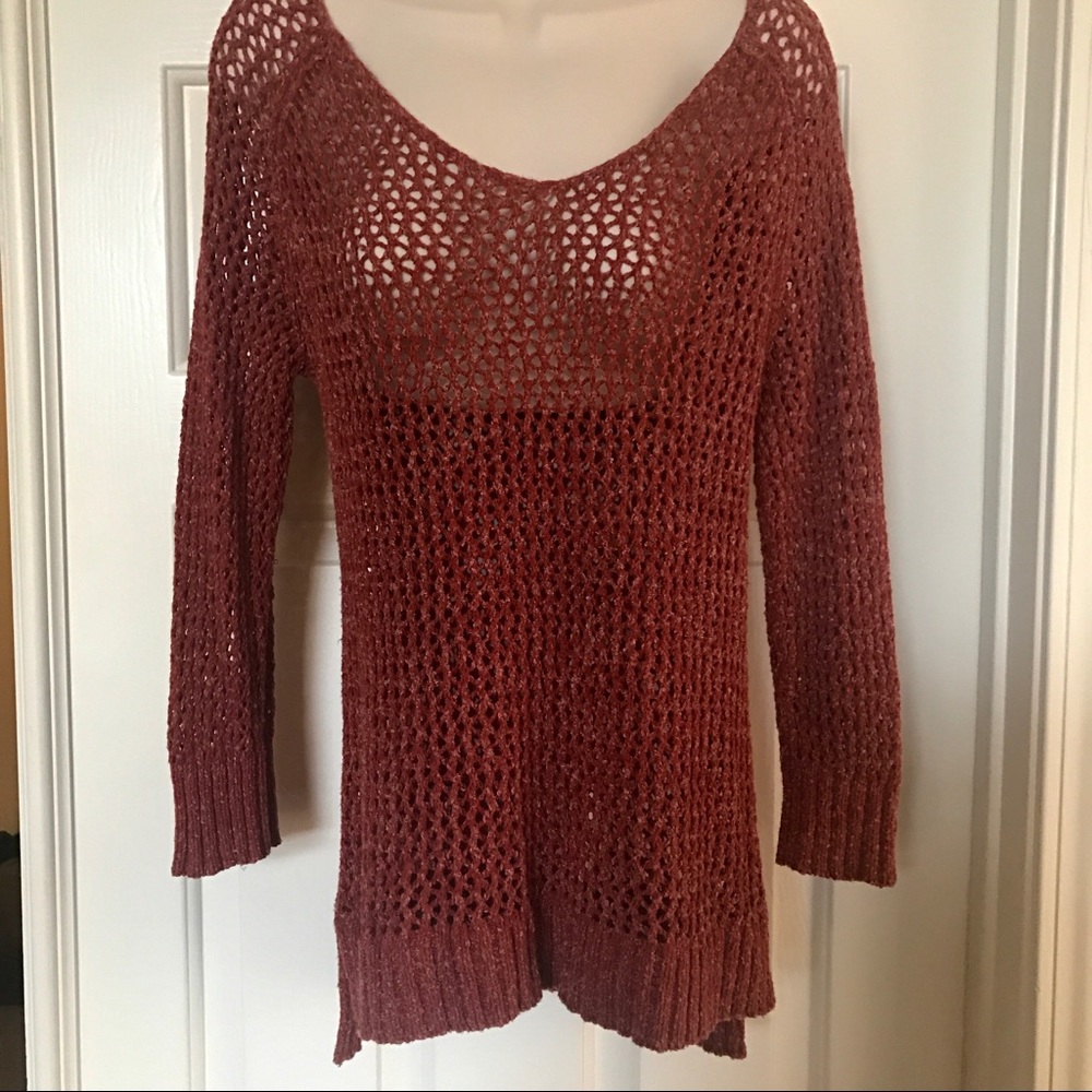 Lucky Brand 3/4 Sleeve crochet mesh sweater